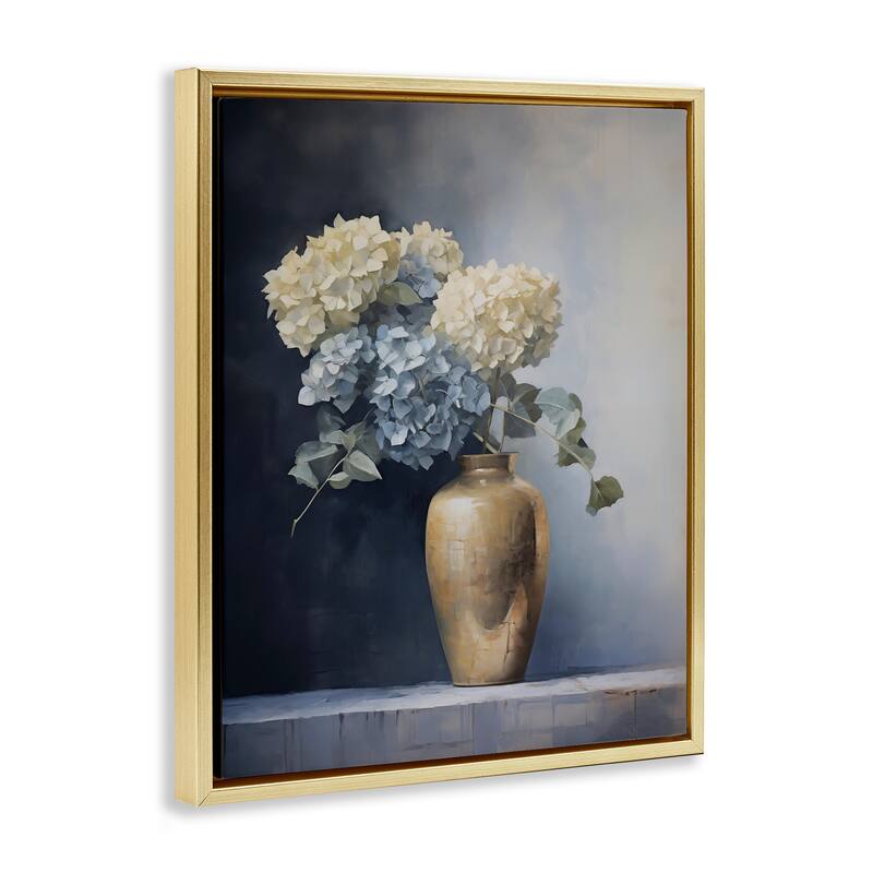 Stupell Subtle Hydrangeas in Vase Framed Floater Canvas Wall Art Design By Arlington Prints