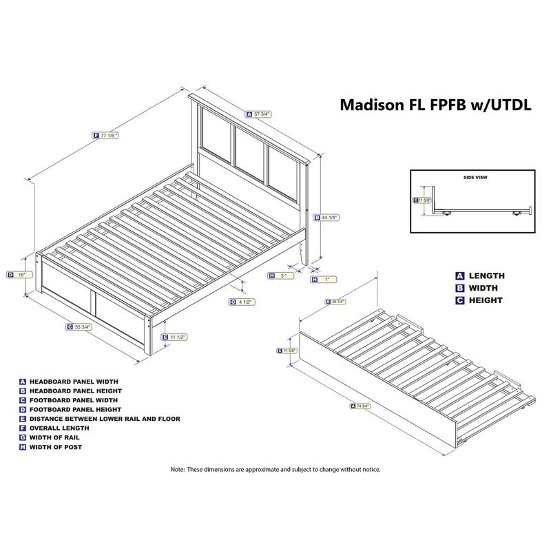 Twin Trundle Bed - Full Size Platform Bed with Footboard - White Finish - Traditional Style