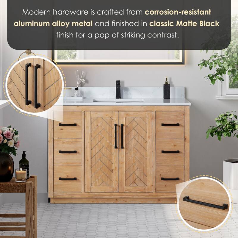 Anais 3Single Bathroom Vanity in Light Brown with Grain White Engineered Stone Countertop without Mirror
