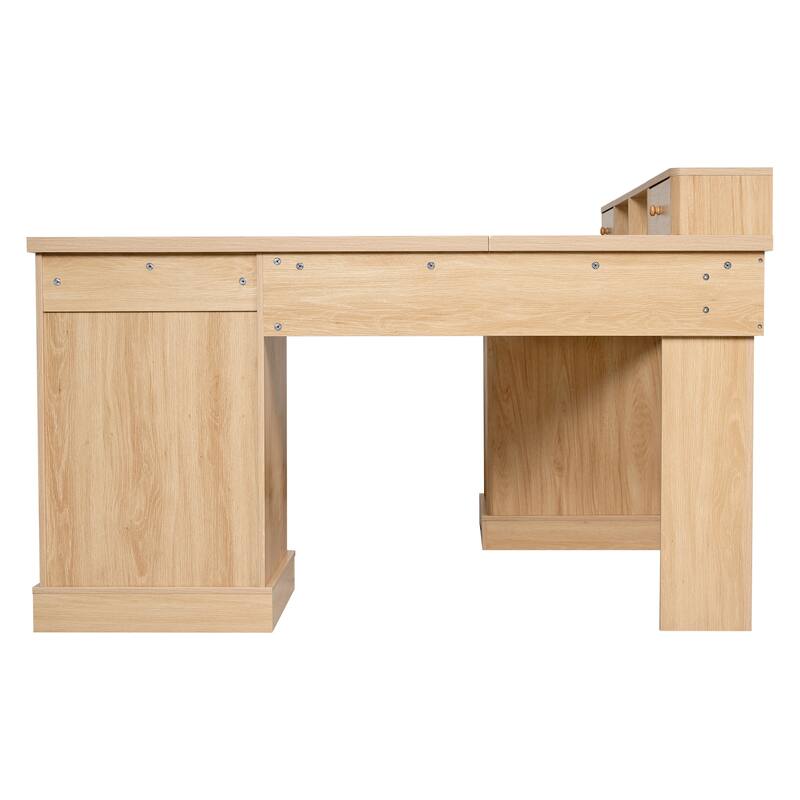 Roomfitters 59" Modern Fluted L-Shaped Desk with Charging Station, Monitor Stand & File Drawer