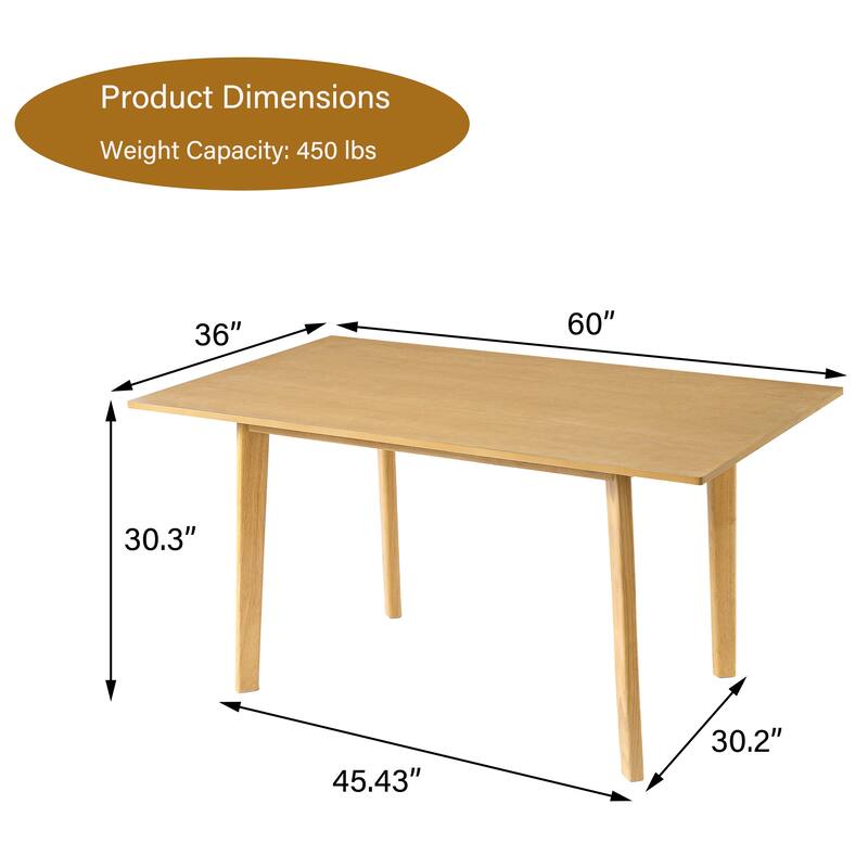 Rossetta 60" Modern Minimalist Simple Polished Finish Dining Table with Solid Wood Frame - 60.0'' x36.0'' x30.3''