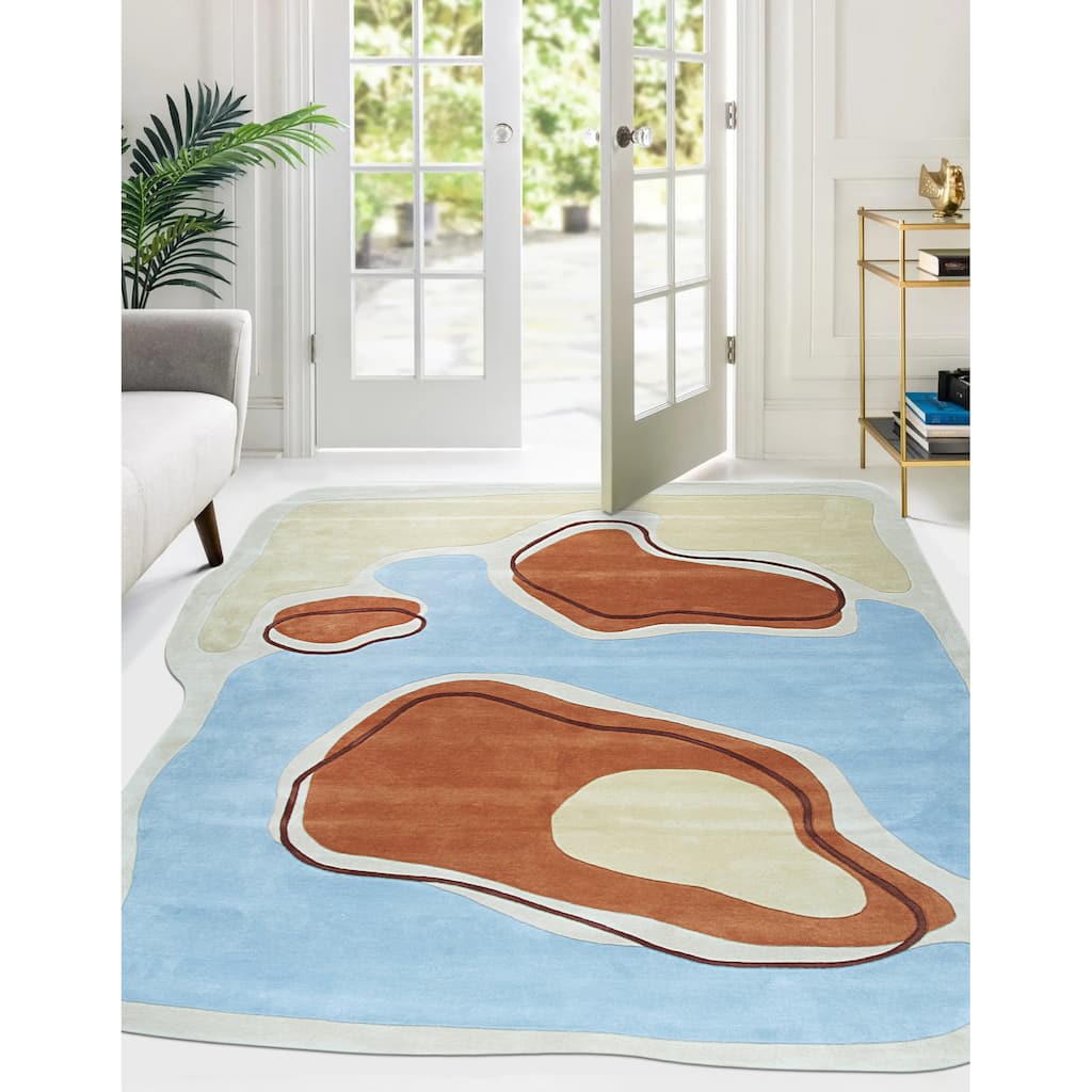 Blue Hand-Tufted Wool Contemporary Modern Area Rug - Modern Sophistication and Luxurious Design