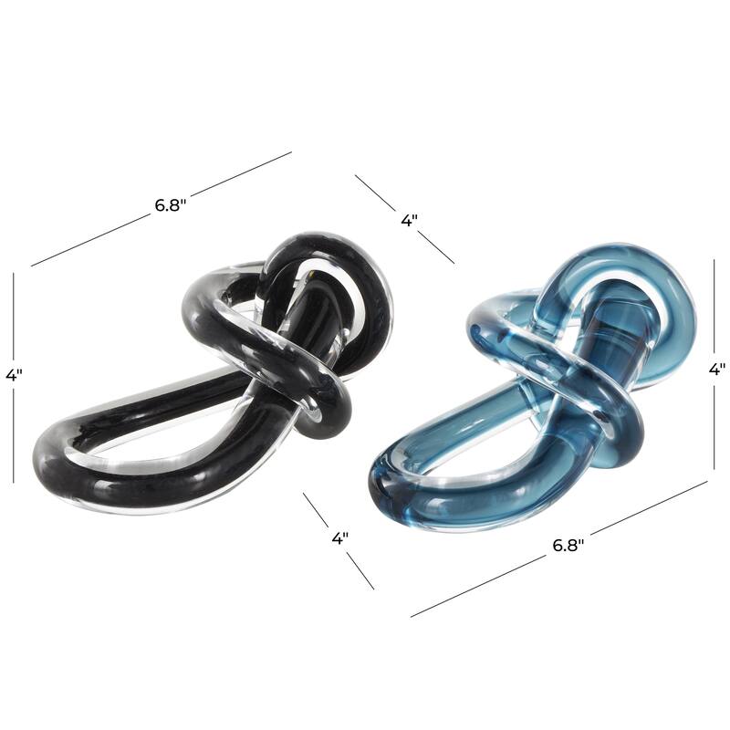 Glass Knot Abstract Twisted Loop Decorative Sculpture - Set of 2 Blue or Black - Roche River Decor