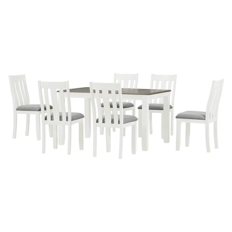 Retro 7-Piece Dining Table Set with Extendable Table and 6 Upholstered Chairs for Elegant Dining