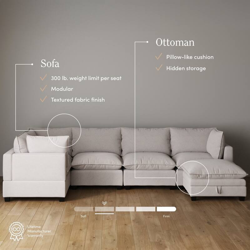 Chelsea Modern Cloud Modular Upholstered Sofa with Deep Seat and Plush Cushions