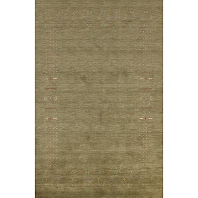Green Modern Gabbeh Indian Area Rug Handmade Tribal Wool Carpet - 5'1" x 7'9"