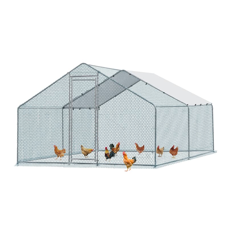 13x10 ft Metal Chicken Coop with Walk-In Run and Waterproof Cover