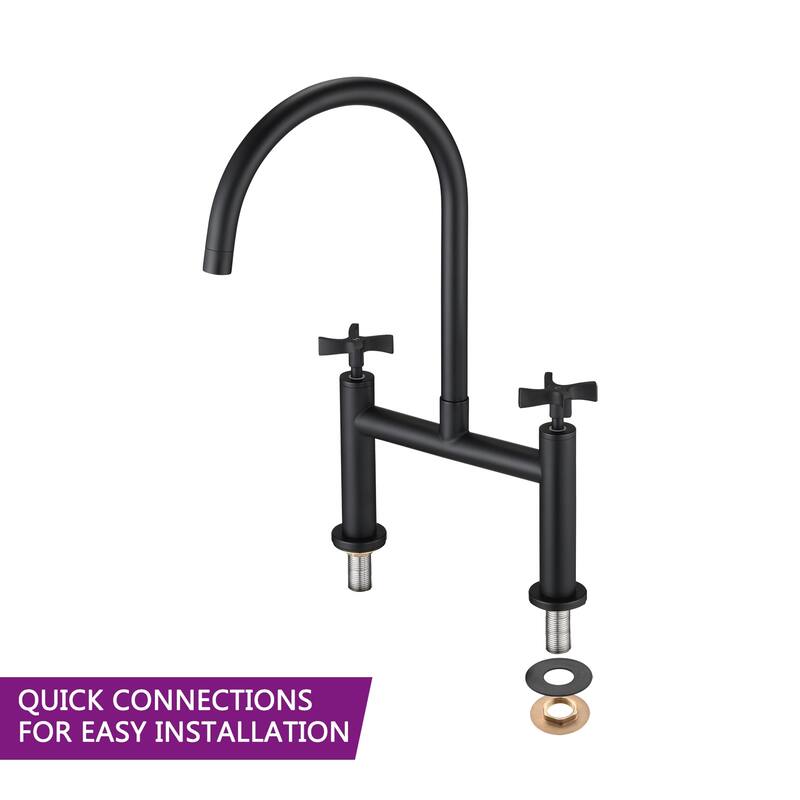 Dornberg Double Handles Bridge Kitchen Faucet with Cross Handles