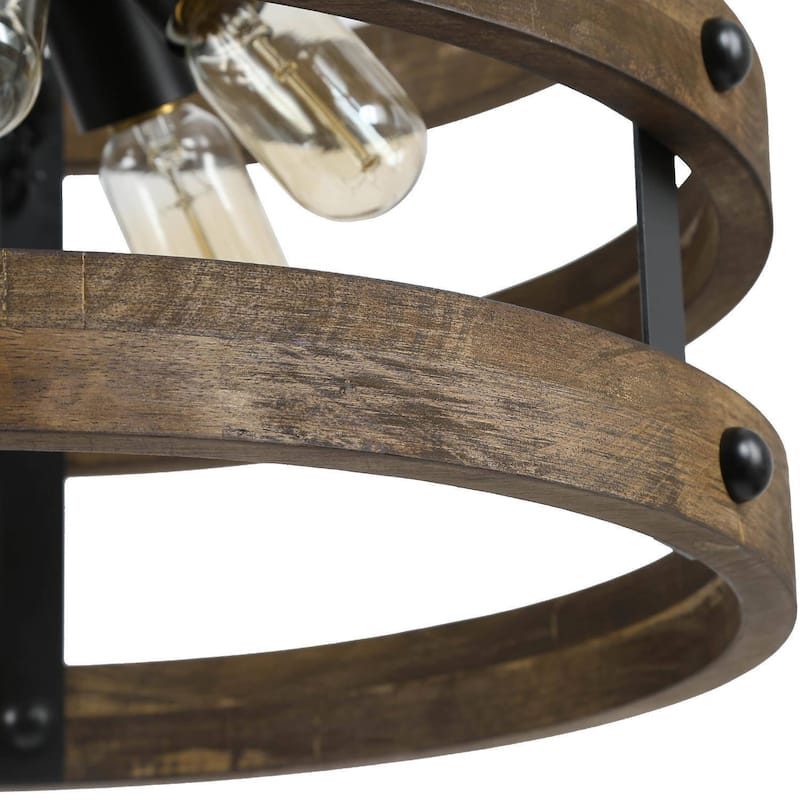 Farmhouse 5-Light Wood Drum Rustic Chandelier for Kitchen Island Dining Room - D 18" x H 25"