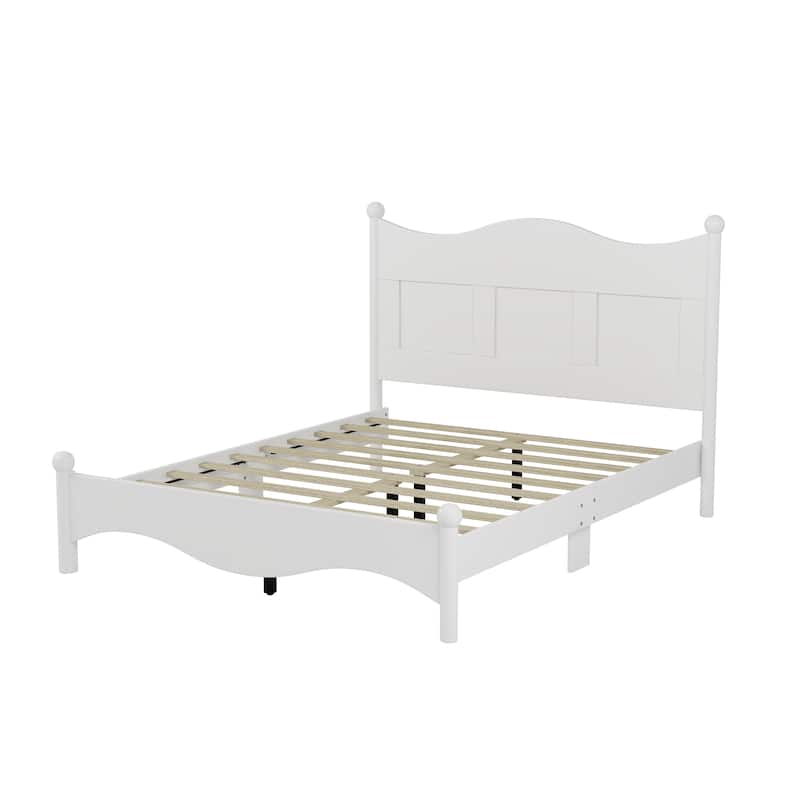 Elegant Retro Queen Platform Bed Frame with Sturdy Wood Construction and Wooden Slat Support, No Box Spring Needed