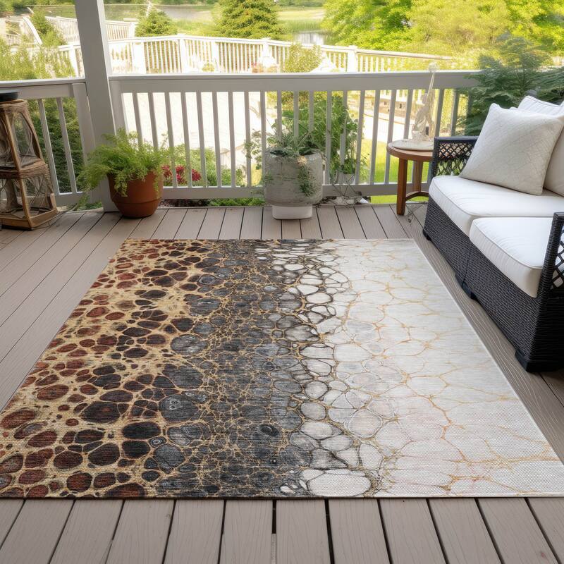 Machine Washable Indoor/ Outdoor Chantille Abstract Cobblestone Rug