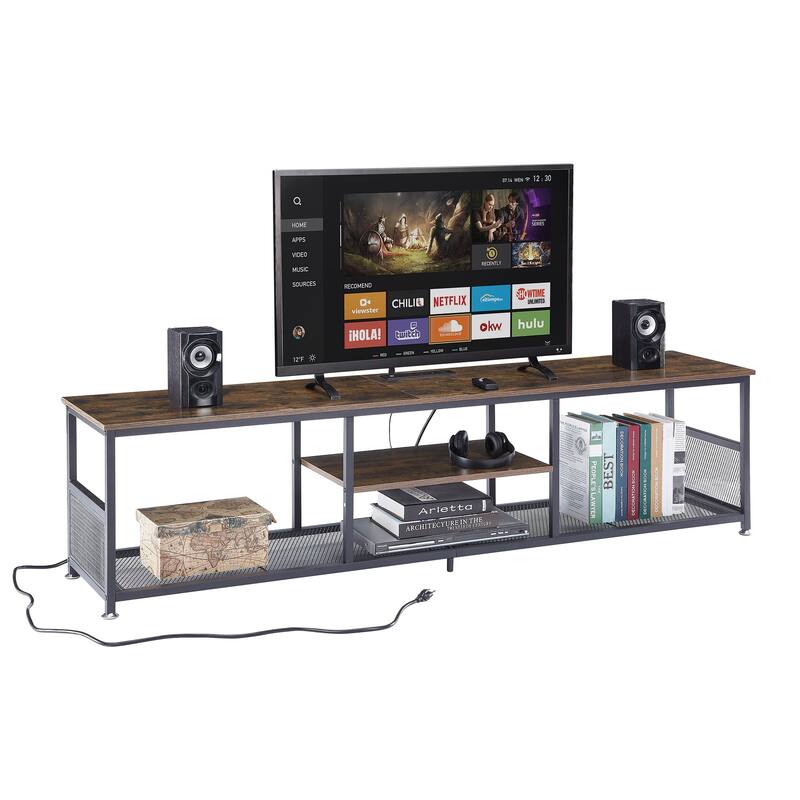 VECELO 55 Inch Brown TV Stand TV Media Console Table Entertainment Center with Power Outlets and Open Storage Shelves