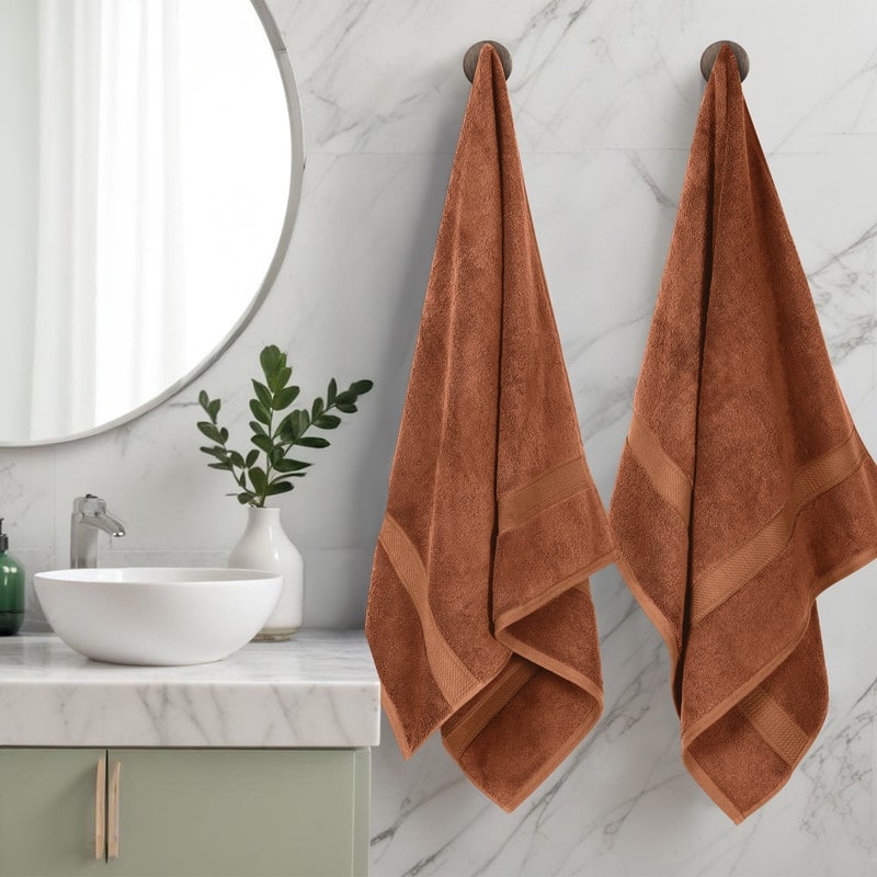 Superior Luxury Egyptian Cotton Bath Towel Set of 2 Ultra Plush, Heavyweight, Absorbent Spa & Hotel Quality Bath Towels Set - Rust