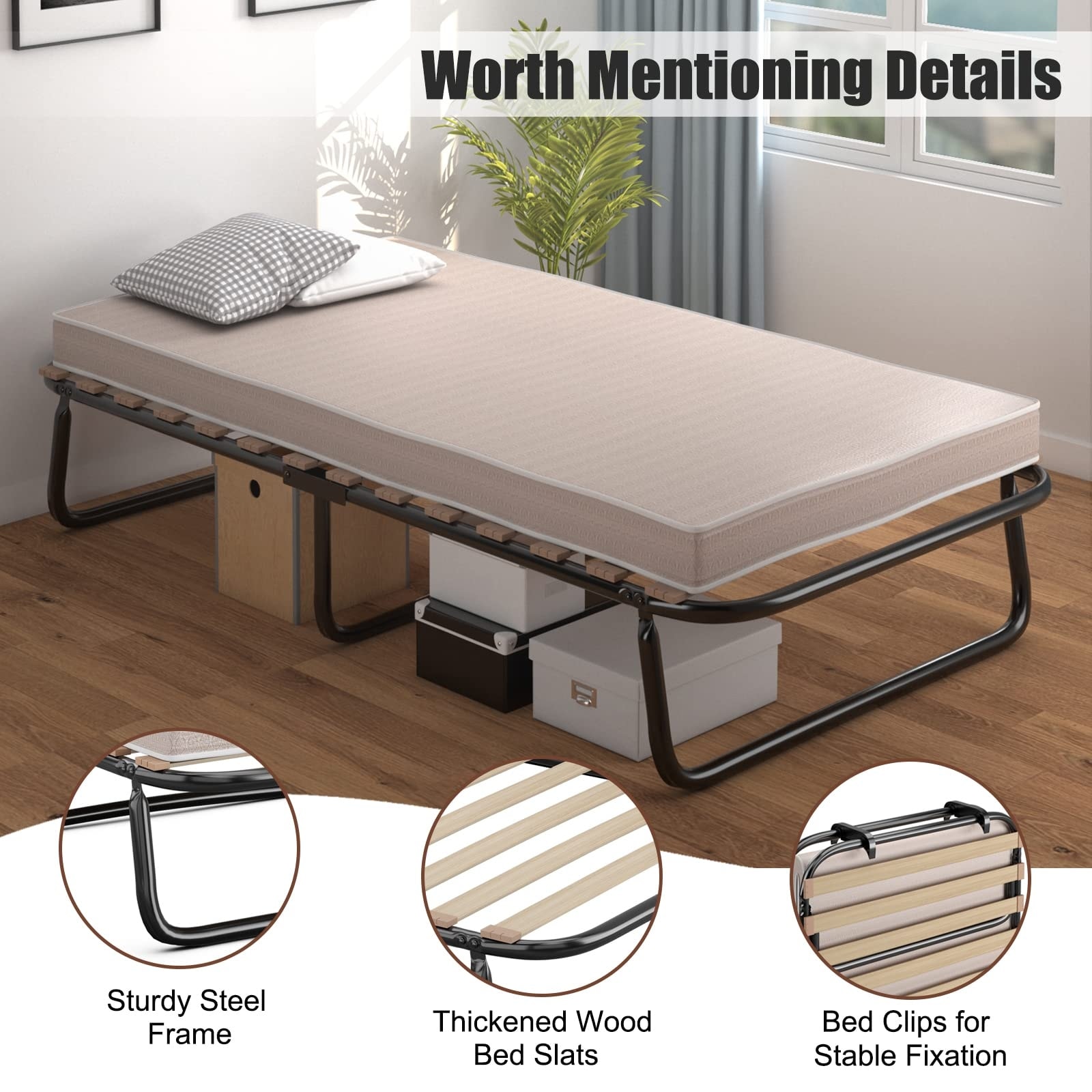 Folding Bed Cot Size Rollaway Guest Bed with Memory Foam Mattress and Metal Frame for Adults Portable Sleeping Bed Bed Bath Beyond 38211664