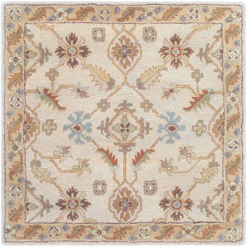 Livabliss Traditional Caesar Border Area Rug - 4' x 4' Square - Brown/Tan