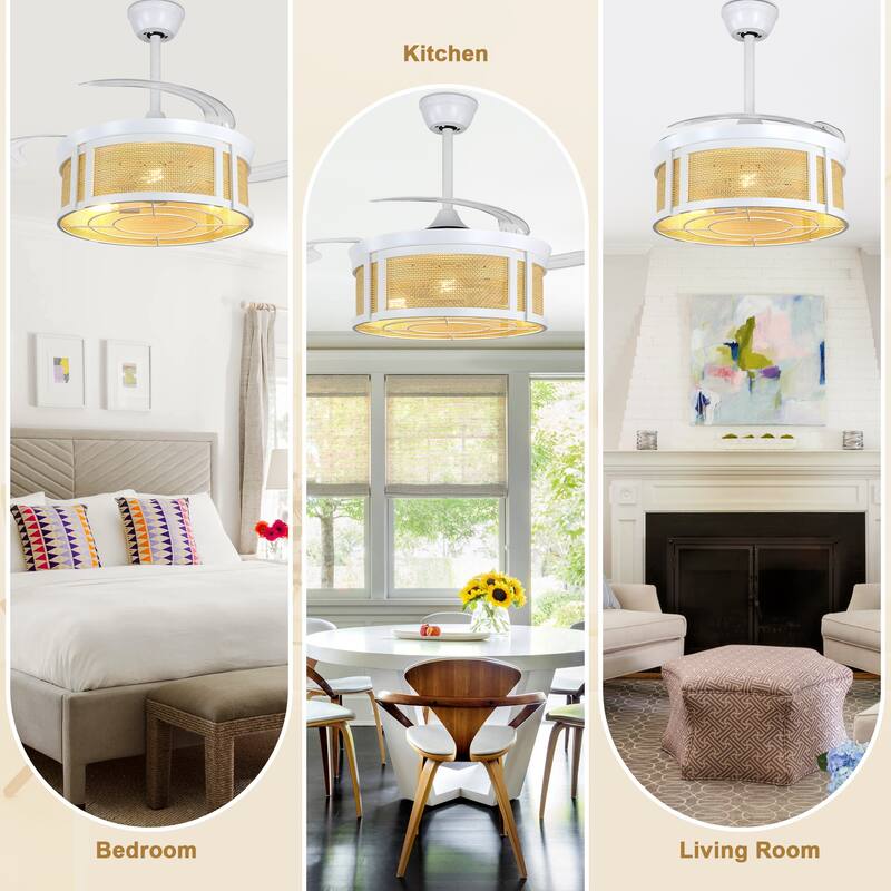 Bella Depot 42" Modern White Retractable Ceiling Fan with Light and Remote DC Motor