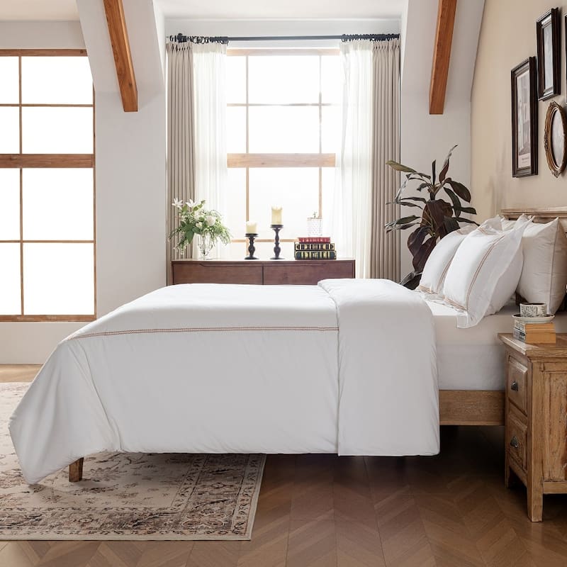 Hotel Collection Embroidered Cotton Percale 200 Thread Count Duvet Cover 3 Pieces Set