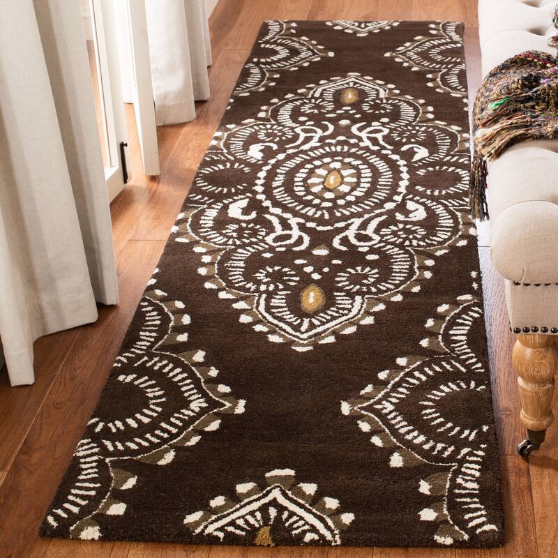 SAFAVIEH Handmade Wyndham Geanina Modern Wool Rug - 2'3" x 9' Runner - Brown/Ivory