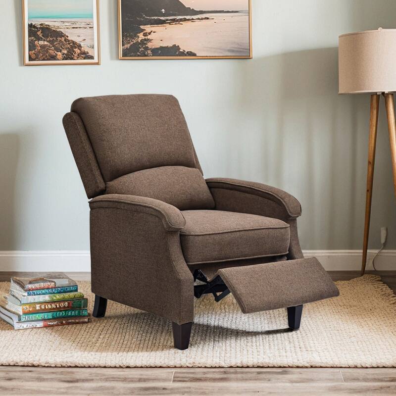 Push-Back Upholstered Recliner with Thickened Seat Cushion Backrest - Brown