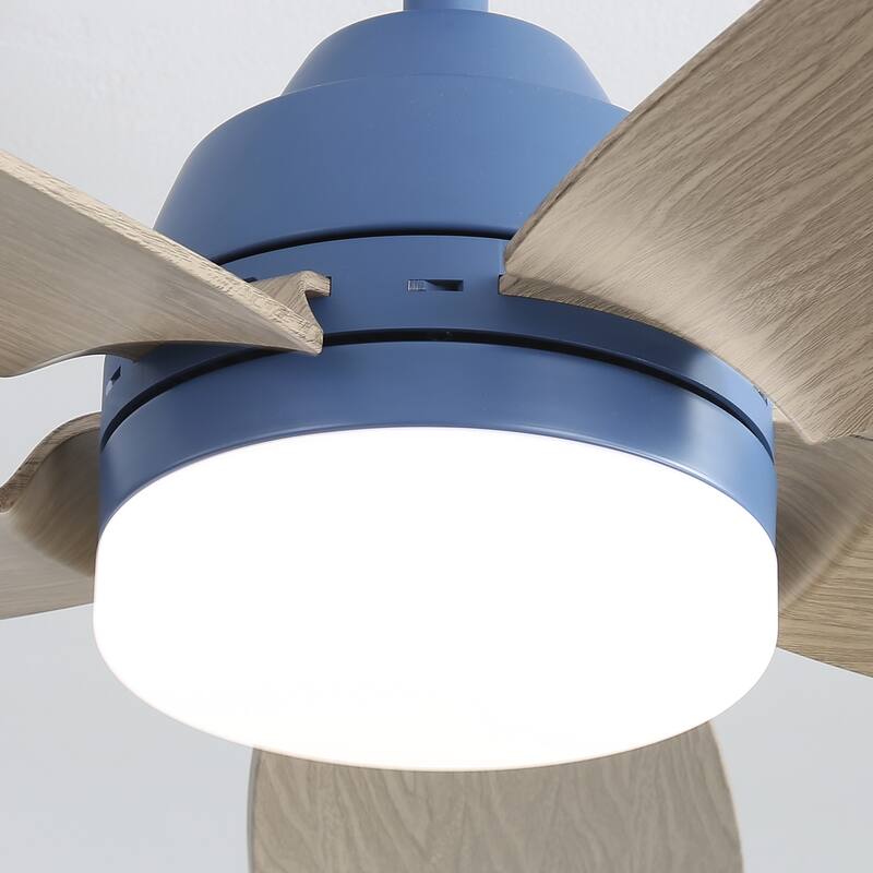 42" Modern Integrated LED Dark Blue Downrod Mounting Ceiling Fan with Light and Remote