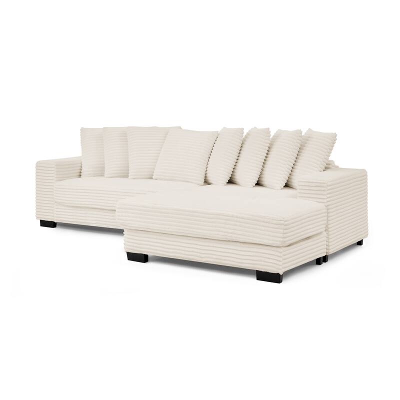 L-Shaped Convertible Sectional Sofa with Ottoman, Corduroy Tufted Upholstered Sleeper Sofa, Modular Corner 3 Seat Sofa