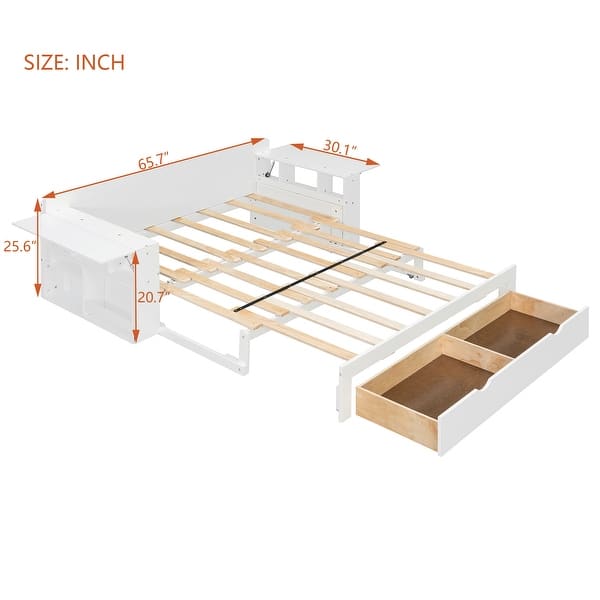 dimension image slide 1 of 3, Multifunctional Sofa Bed Convertible Daybed with Removable Integrated Desk/Hydraulic Side Table/Storage Drawers for Small Spaces
