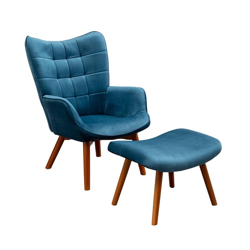 Contemporary Silky Velvet Tufted Accent Chair with Ottoman
