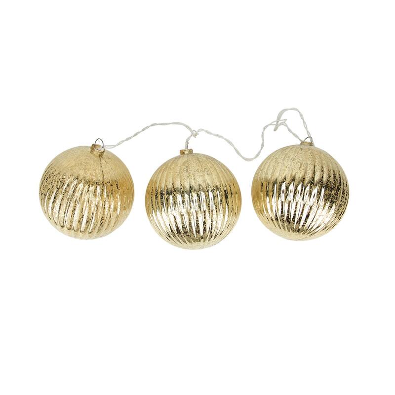 20-Count Gold Ribbed Ball Ornaments Christmas Light Set 1.5ft White Wire - 1.5'