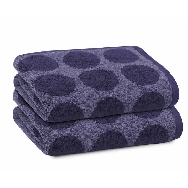 PREMIUS 2 Pack Circles 100% Cotton Yarn Dyed Hand Towel, 16x28 Inches - Navy-Blue