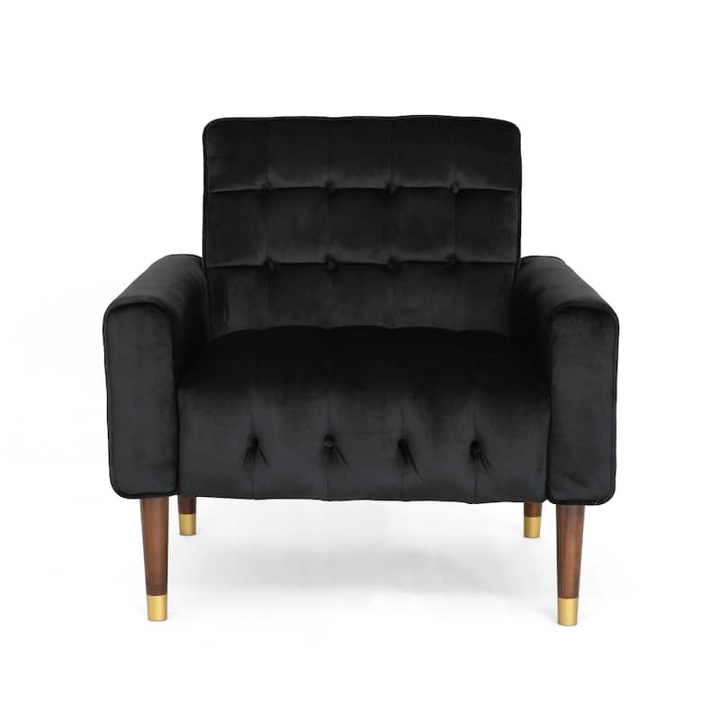Living Room Chair Modern Biscuit Tufted Accent Chair with Solid Wood Legs and Armrests for Office, Bedroom, Reading Corner