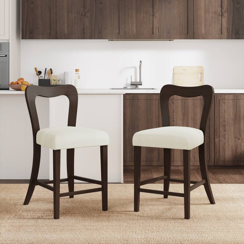 Christopher Knight Home - Counter Stool Set of 2 Without Arms, Fabric - Dark Brown+Beige