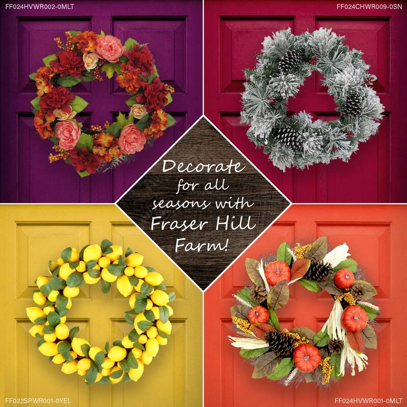 Fraser Hill Farm 9-ft Fall Harvest Garland Decor with Corn Husks, Pumpkins and Pine Cones - Multi
