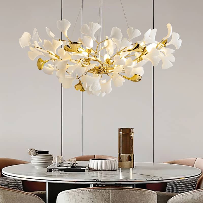 KAYLA Ceramic Ginkgo Leaf 8 -Light L40 Inch Chandelier
