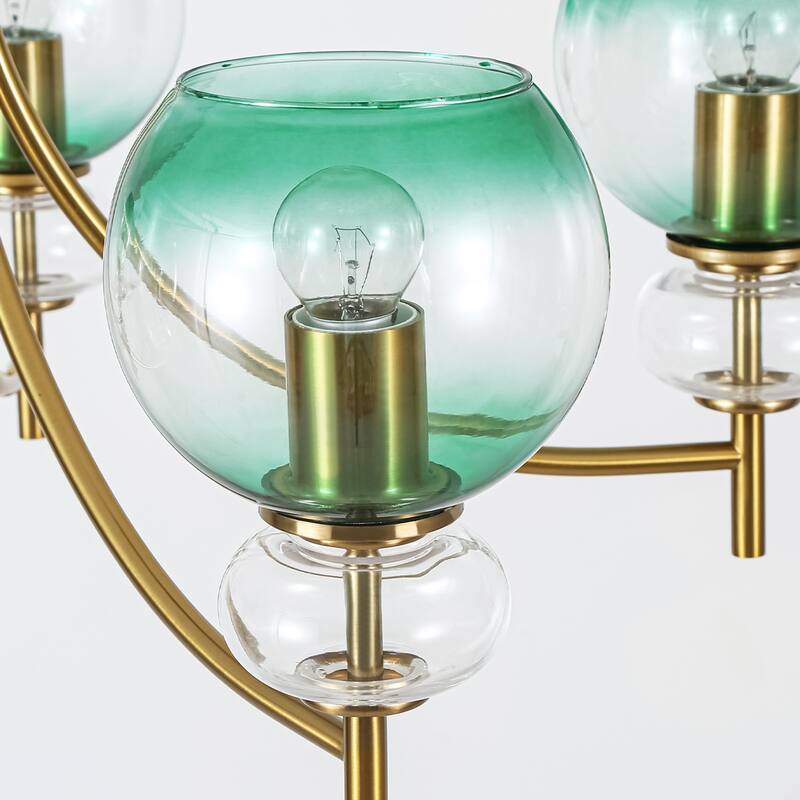 5-Light Mid-Century Modern Luxury Green Sputnik with Open/Bubble Glass Globe Shades Chandelier for Dining Room, Living Room