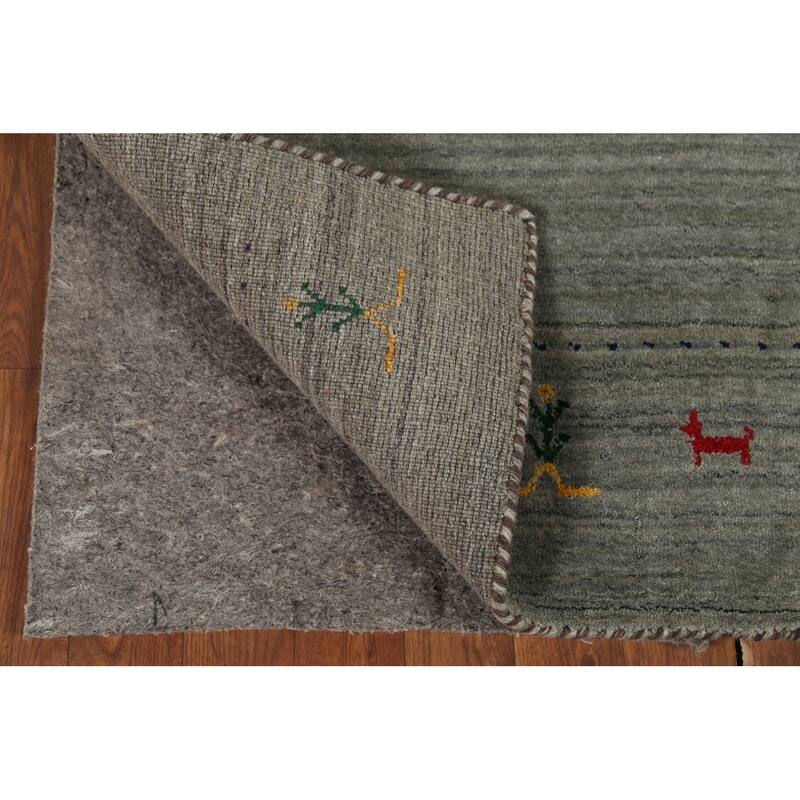 Grays & Green Striped Gabbeh Indian Rug Hand-Knotted Wool Carpet - 2'7"x 4'9"