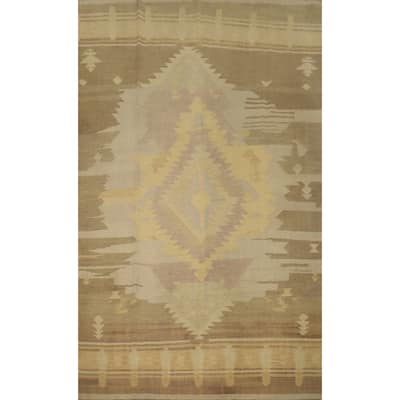 Hand Woven Oriental 100% Wool Carpet Southwestern Tribal Multi-Colored Kilim Area Rug - 9' 0'' X 5' 11''