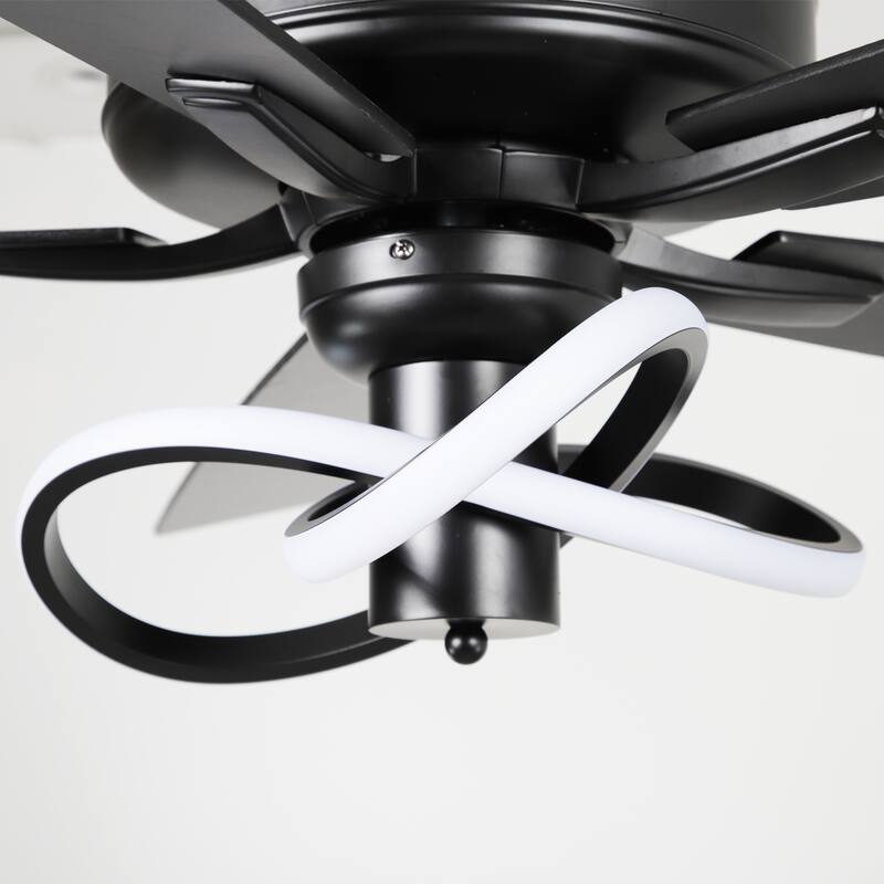 52" Modern Black Stylish Ceiling Fan with Dimmable LED Light and Remote