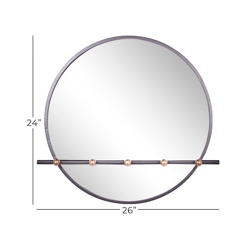 Silver Wood 5 Hooks Wall Mirror - 26 x 3 x 24Round