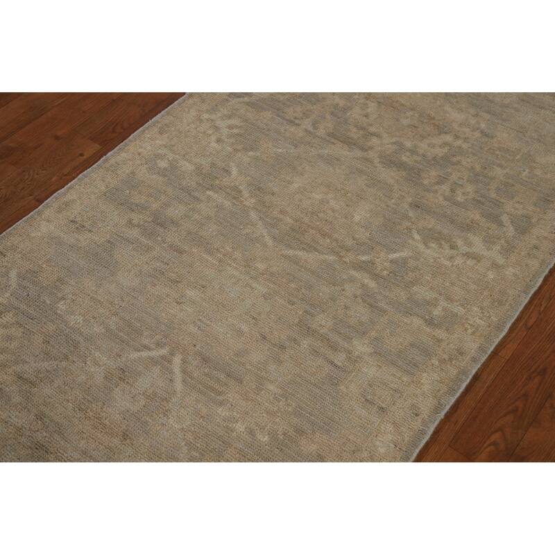 Grey Vegetable Dye Oushak Turkish Runner Rug Handmade Wool Carpet - 2'10" x 9'8"
