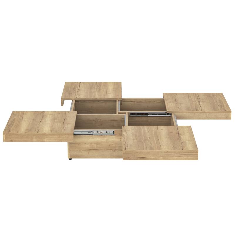 39.4" Square Veneer Coffee Table with Sliding Top & Storage, Natural Wood Grain Finish