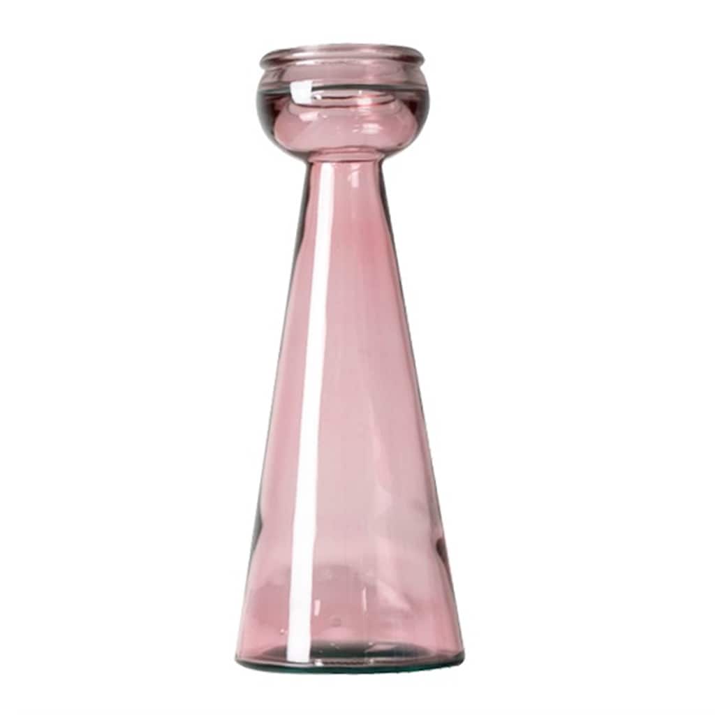 Lg. Pink Recycled Glass Candle Holder -ST - Pink