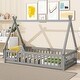 preview thumbnail 17 of 21, Twin Size Pine Tent-shaped Floor Bed with Guardrails & Door