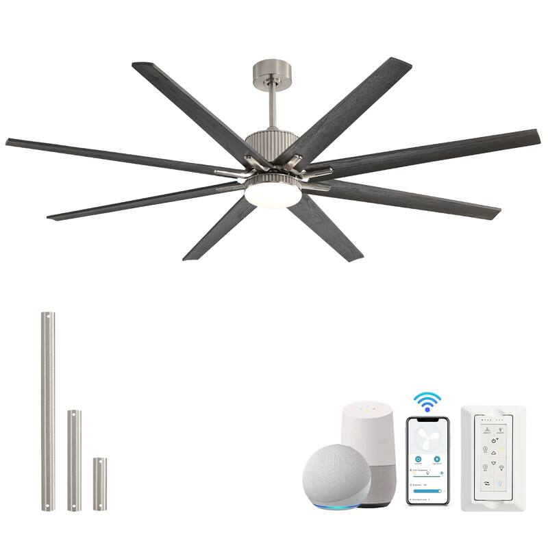 Modern Ceiling Fan With Light Smart Life APP Remote Control Timer For Alexa Google Bedroom Farmhouse - 76 inch - Nickel - Black