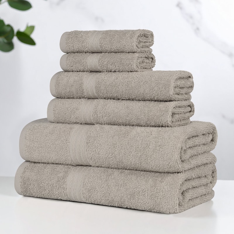 Superior Miami 100% Cotton 6-Piece Towel Set - Lightweight & Quick Drying - Stone Grey