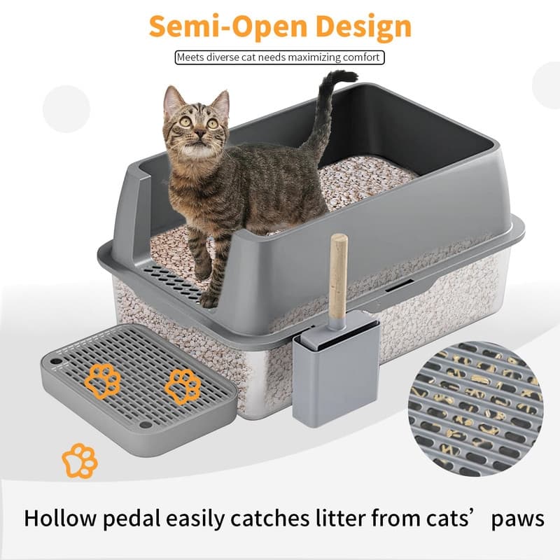 Extra Large Enclosed Stainless Steel Cat Litter Box Metal Litter Tray