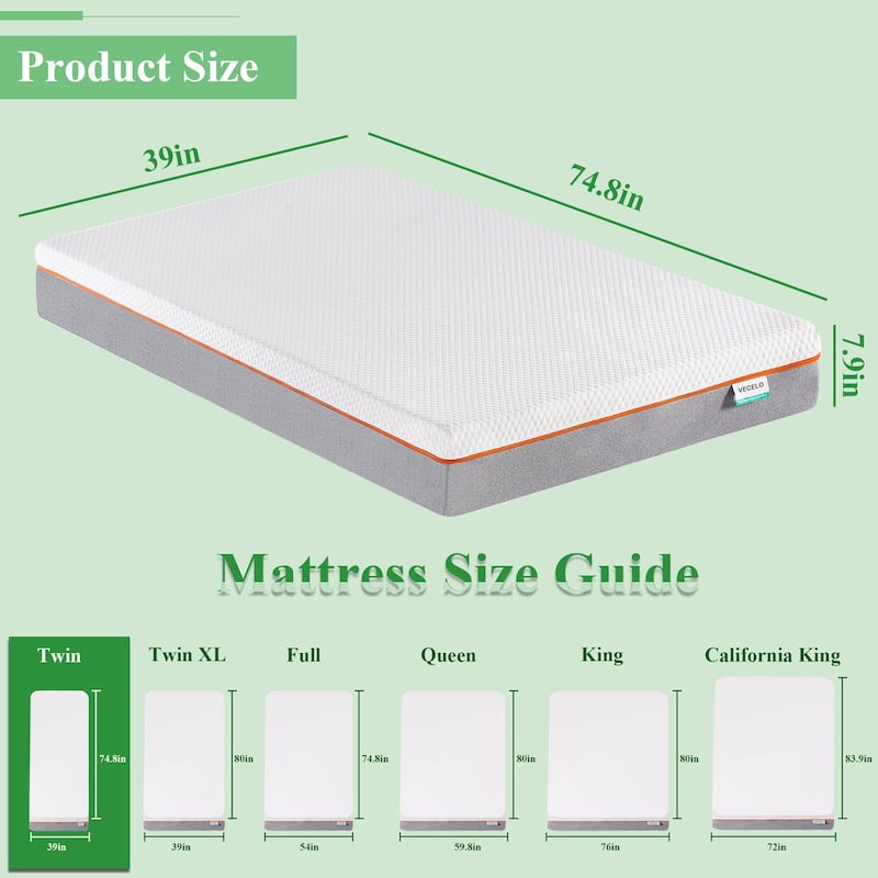 Javlergo 7.9 Inch Memory Foam Mattress for Cool Night & Pressure Relief, Medium Firm Feel