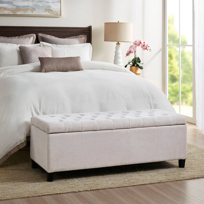 Mid-Century Modern Upholstered Storage Bench with Tufted Top for Stylish & Functional Storage - Natural