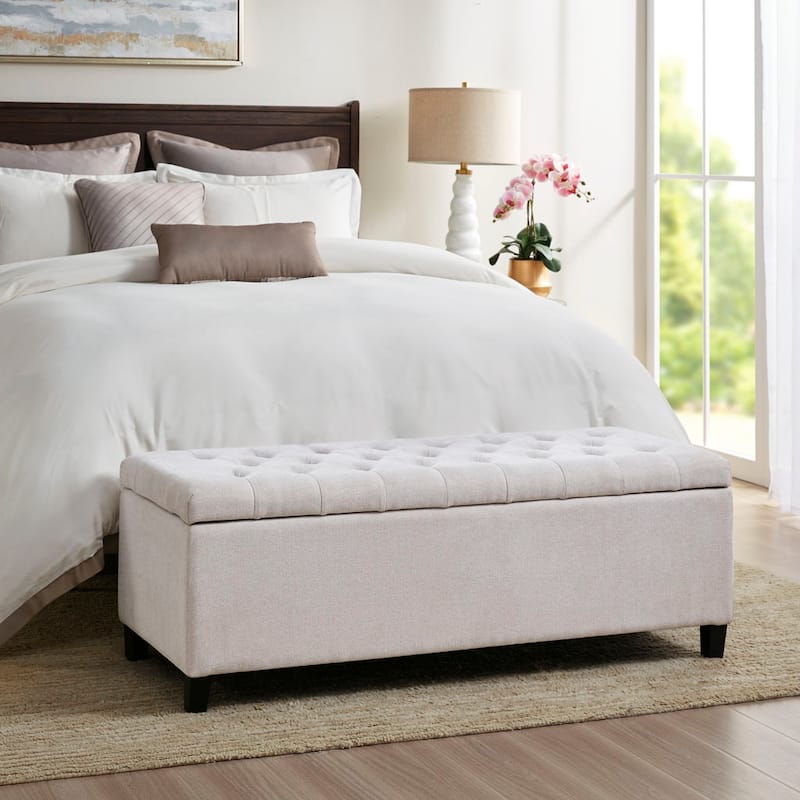 Versatile Mid-Century Modern Upholstered Tufted Storage Bench - Ideal for Chic Spaces - Natural
