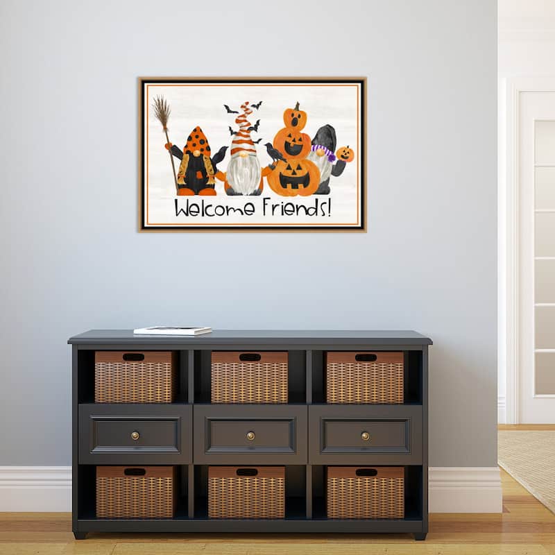 Gnomes of Halloween landscape II-Welcome Friends by Tara Reed Canvas Art Framed - Sylvie Maple