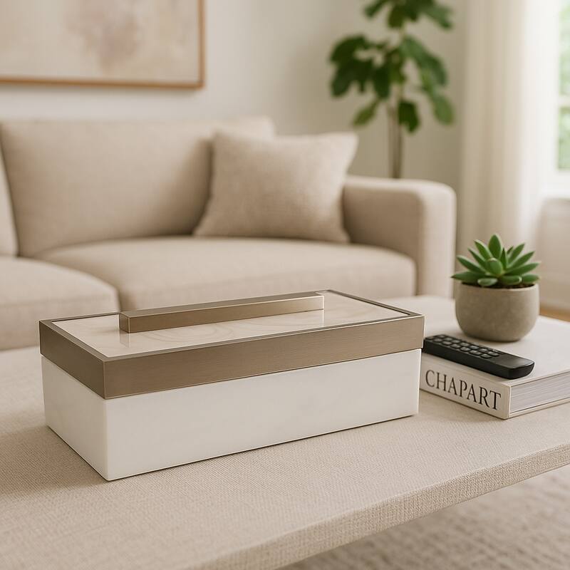 Decorative Wood and Resin Boxes with Removable Lid - 14", White - 14.25" - White - 14.25"